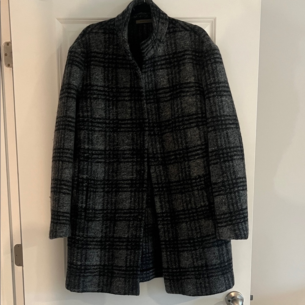 Zara Man Black and Gray Plaid Coat